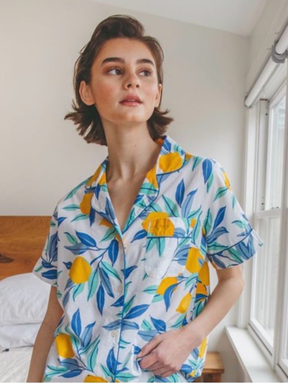 Printfresh Lemon Zest Cloud Short Sleeve Pajama Top Size Medium Organic Cotton